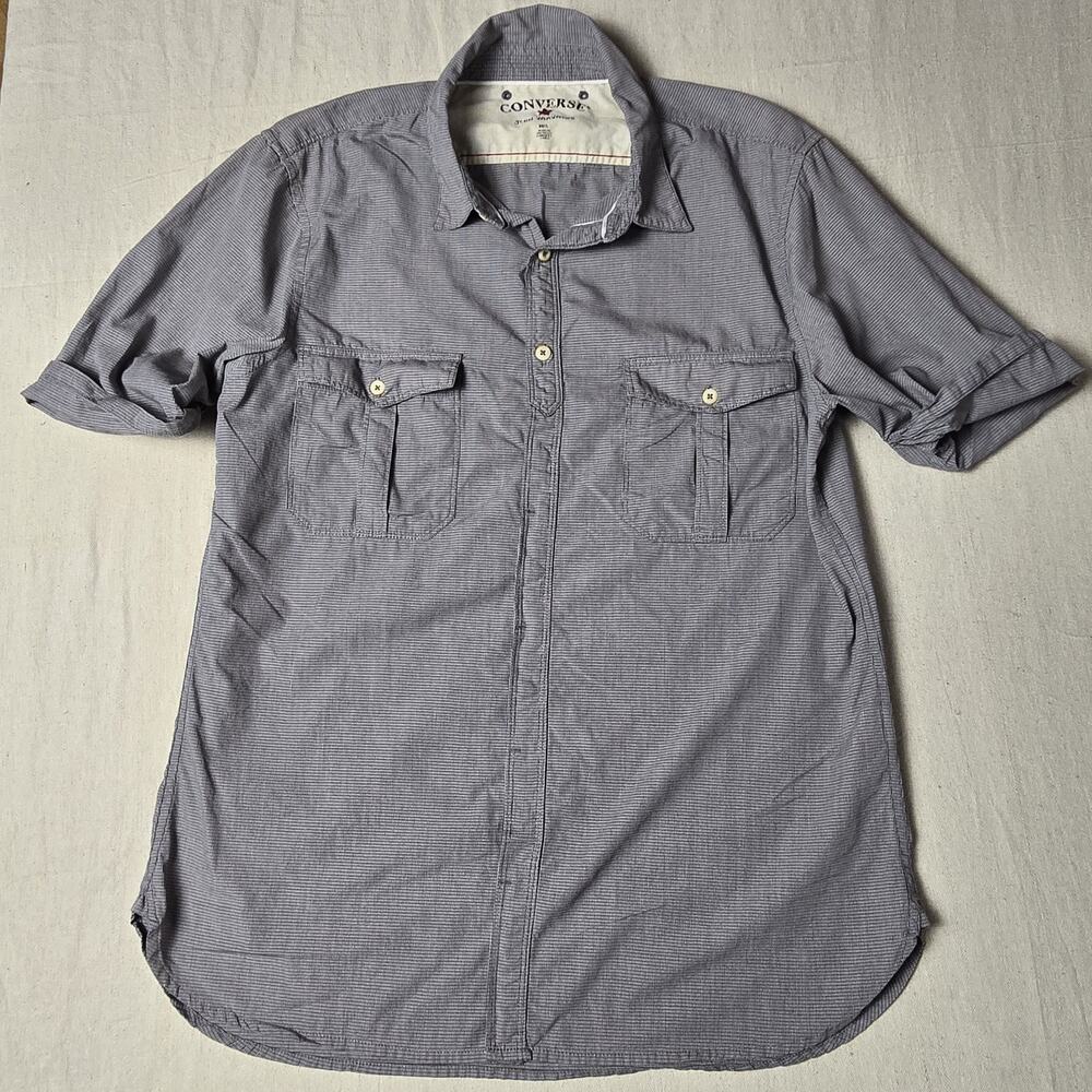 John Varvatos Converse Gray Checked S/S Cotton Button Front‎ Large